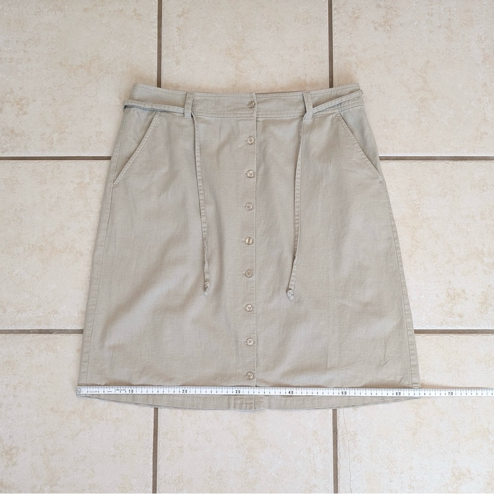 Eddie Bauer Linen & Cotton Size 14 Vintage Button Up A Line Tan Safari Skirt - Picture 10 of 14